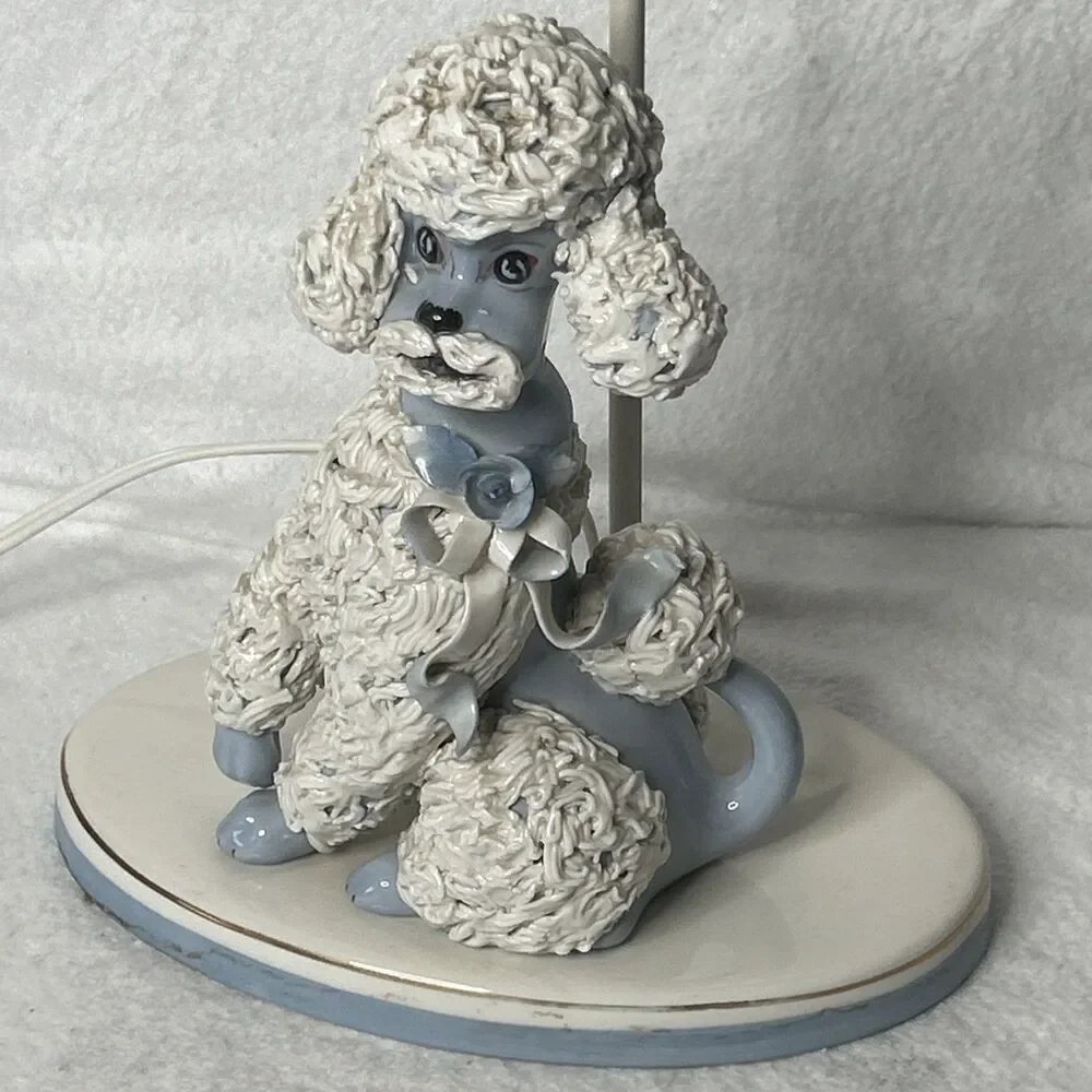 Vintage White Spaghetti Poodle Table Lamp 1950s Ceramic 25
